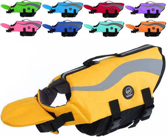 EMUST Life Jacket for Large Dogs, Dog Life Vest for Small/Medium/Large Dogs with Double Rescue Handles, High Reflective Dog Life Preserver for Swimming, Yellow,M