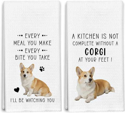Funny Corgi Dish Towels for Kitchen Sets of 2, Gifts for Corgi Dog Lover, Drying Cloth Tea Towel Hand Towels for Cooking Baking Bathroom Decor, 16 x 24 Inch -11
