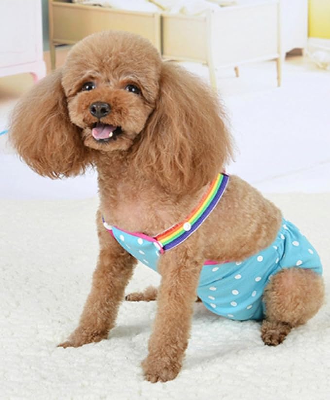 Dog Physiological Pants Pet Sanitary Pantie with Suspender Cat Diapers Underwear Puppy Adjustable Costumes Reusable Washable Breathable Menstruation Outfits Dog Diapers for Girl Dogs (Blue, M)