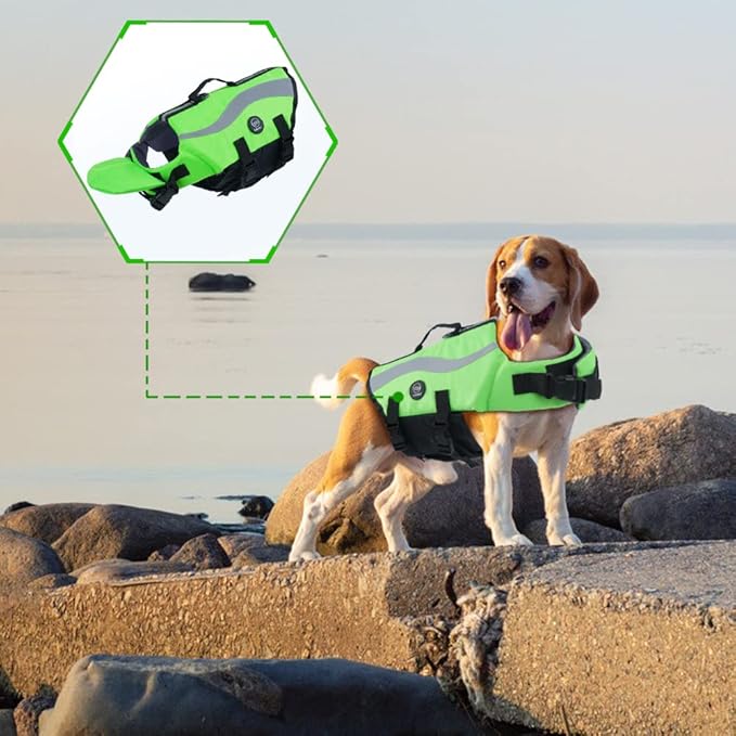 EMUST Dog Life Jacket, Ripstop Large Dog Life Vests Swimsuit for Boating/Swimming/Pool with Double Rescue Handles, Flotation Vest for Large Dogs, Green,XXL