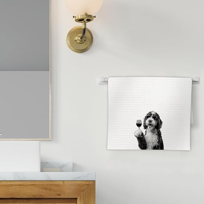 Bernedoodle Gifts Wine Dog Kitchen Towels, Gifts for Bernedoodle Dog Wine Lovers Decorative Hand Dish Towel for Kitchen Home Bar, Funny BernedoodleDog WineLover Home Bar Kitchens Decor(16x24In)