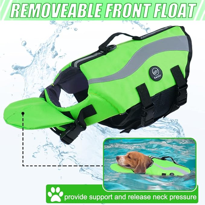 EMUST Dog Life Jacket, Ripstop Large Dog Life Vests Swimsuit for Boating/Swimming/Pool with Double Rescue Handles, Flotation Vest for Large Dogs, Green,XXL