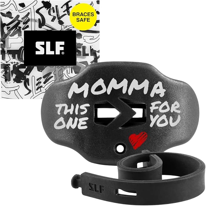 SLEEFS Football Mouth Guard - Lip/Mouthguard with Helmet Strap - Lip/Teeth Protector Mouthpiece - No Boil - for Youth/Adults, Maximum Air Flow, for All Sports - Momma This One for You