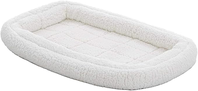 MidWest Homes for Pets Intermediate QuietTime Double Bolster Pet Bed, White Plush 36-Inch Crate Mat with Stacked Bolsters, Machine Wash, Secure Fit with Elastic Straps