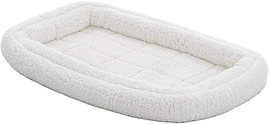 MidWest Homes for Pets Large QuietTime Double Bolster Pet Bed, White Plush 42-Inch Crate Mat with Stacked Bolsters, Machine Washable, Secure Fit with Elastic Straps