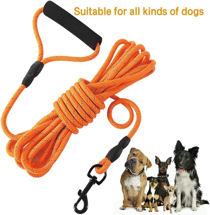 Vivifying Floating Long Dog Leash, 20ft Dog Training Leash for Outside and Yard, Reflective Long Line Lead with Soft Handle for Beach and Swimming (Orange)