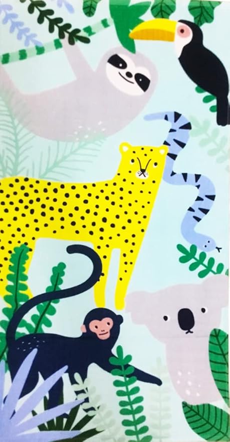 YIFONTIN Kids Beach Towel Velour Terry Blanket Throw 100% Cotton 25.5X51 inches for Swimming Bath Travel Camping and Picnic, Leopard Monkey Koala Ramphastos Taco.