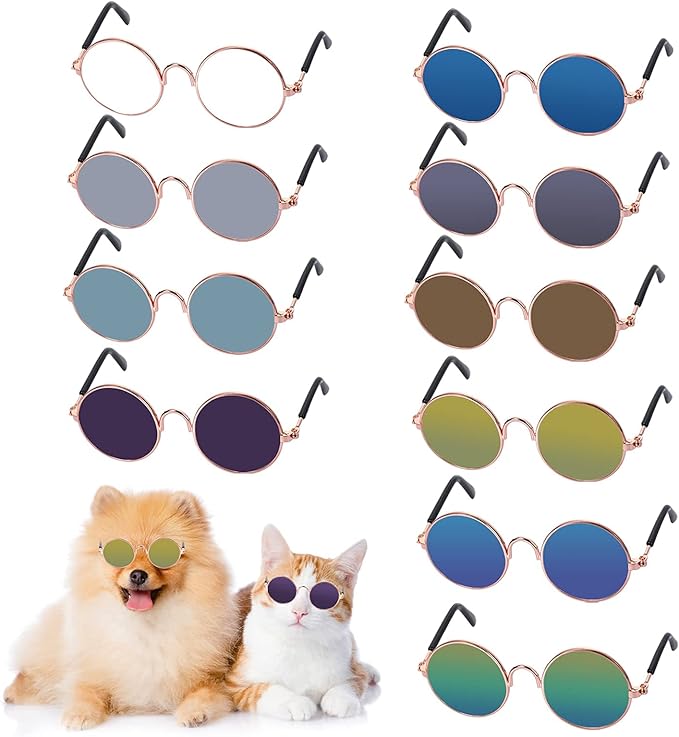 Pet Sunglasses- Cat UV Protection Classic Retro Small Dog Sun Glasses Dolls Round Sunglasses Party Cosplay Costume Photo Props Cute Funny Sunglasses (4Pcs)