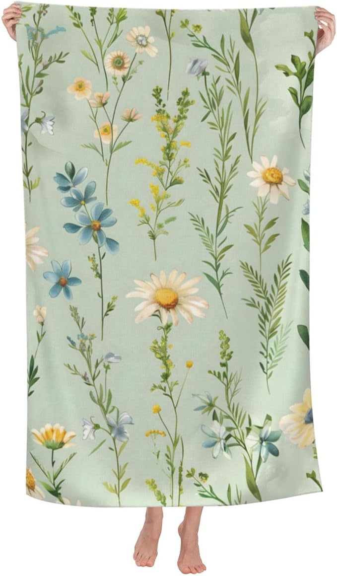 Wildflower Beach Towel 31inx51in, Botanical Garden Bloom Sand-Free Microfiber Bath Towel Ultra Soft Quick Dry Pool Towel Absorbent Towel Lightweight Towel for Swimming Bathroom Decor