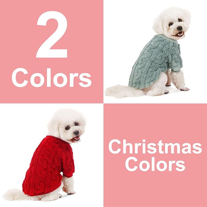 Dog Sweater, 2 Pack Dog Sweaters for Small Dogs or Cats, Girl or Boy, Warm Dog Clothes Shirt Coat for Winter Christmas (Green, Red, X-Small)