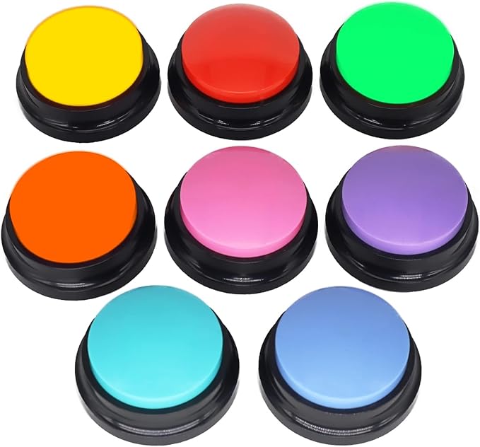 Pet Training Buttons for Communication, 8 Color Voice Recording Dog Buttons with 50 Scene Stickers & 30s Recordable Buzzer, Dog Talking Buttons for Home Office Study, Gift for Pet Lovers
