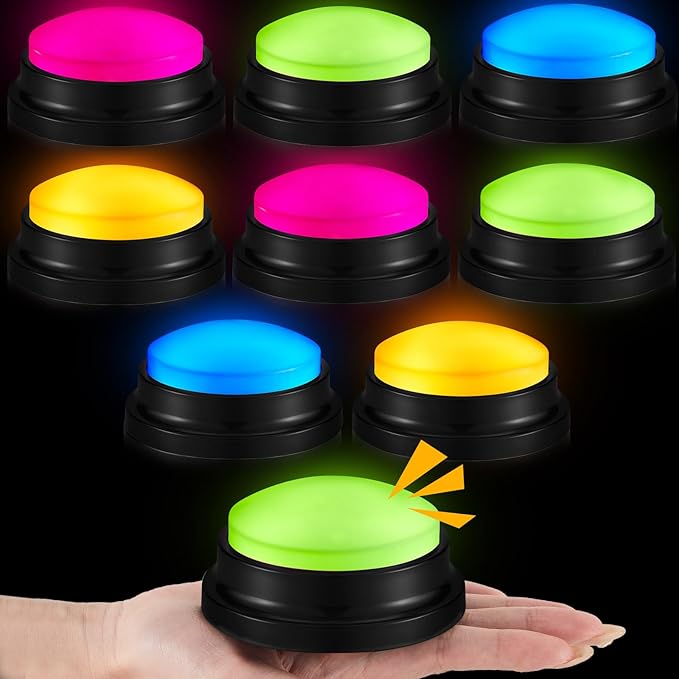 Honoson 8 Pack Recordable Answer Buzzers Button Custom Programmable Sound Buttons Funny Birthday Gifts for Family Trivia Nights Classroom Communication Study Home Office Game(Bright Color)