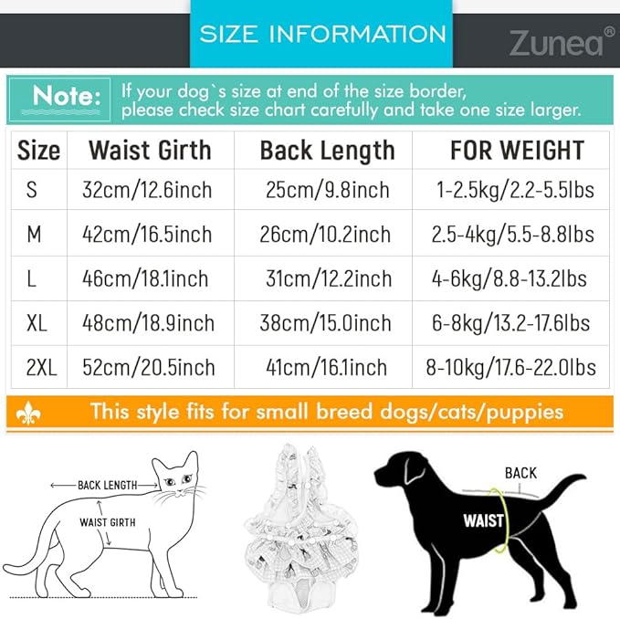 Zunea Washable Female Small Dog Diapers for XS/S Size Dogs Adjustable Suspender Reusable Puppy Sanitary Diaper Pantie Cute Love Print Nappies Skirt for Doggy Chihuahua Yorkie in Heat Green L