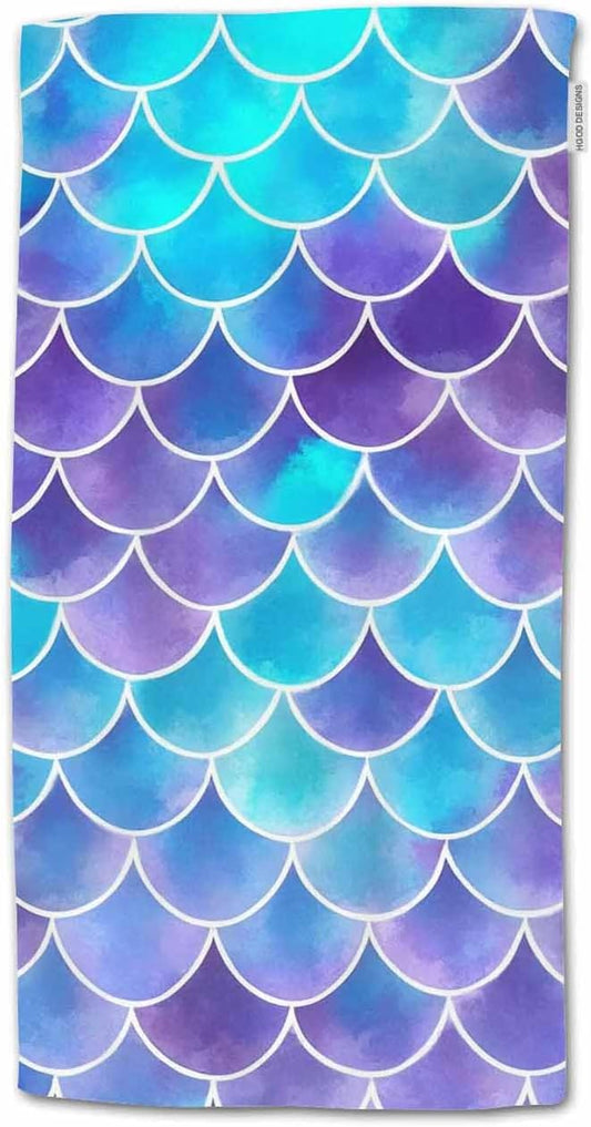HGOD DESIGNS Mermaid Hand Towels Retro Ocean Sea Fish Scale Mermaid Sequin Soft Hand Towel for Bathroom Kitchen Yoga Gym Decorative Towels 15"X30"