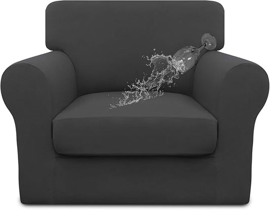 Easy-Going 100% Dual Waterproof 2 Pieces Chair Cover Stretch Soft Couch Cover for Dogs, Sofa Slipcover for 1 Separate Cushion Couch Leakproof Furniture Protector for Kids, Pets Dark Gray