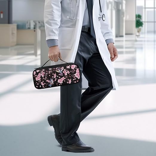 Gomyblomy Pink Floral Hummingbird Stethoscope Case Holder Bag with Extra Pocket for Nurse and Doctors, Protective Stethoscope Carrying Case for Classic III, Lightweight II S.E.