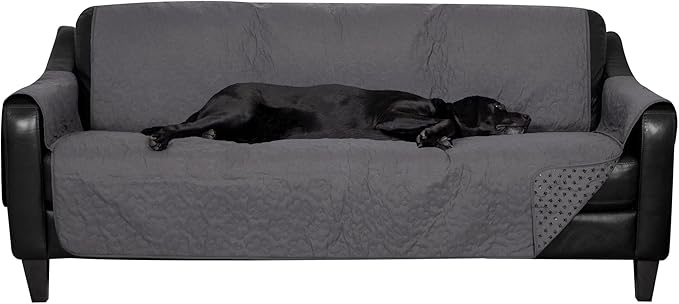 Furhaven Waterproof & Non-Slip Large Sofa/Couch Cover Protector for Dogs, Cats, & Children - Quilted Paw Print Living Room Furniture Cover - Gray, Large Sofa
