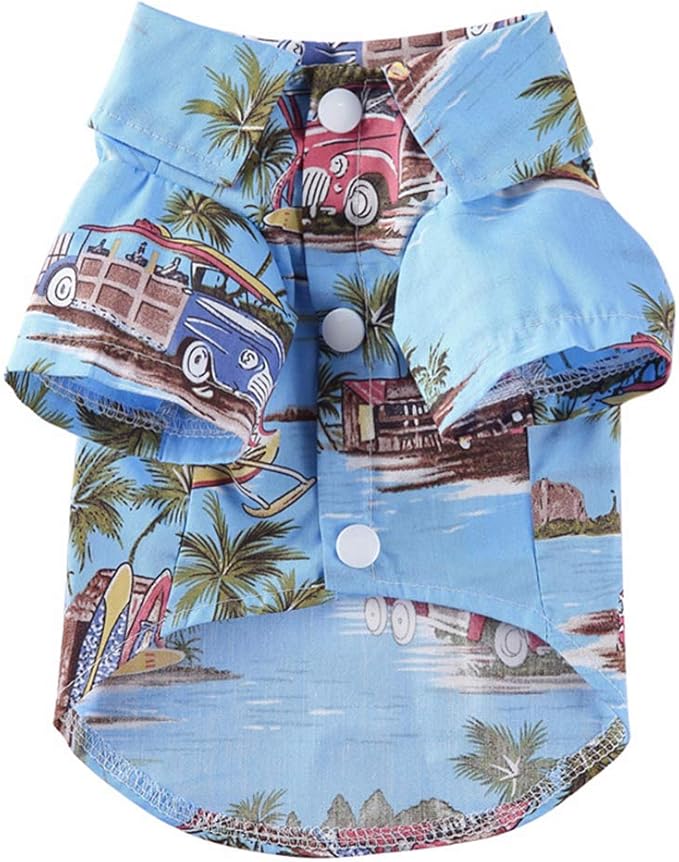 Tangpan Summer Pet Daisy Hawaiian Beach Plaid Print Shirts Clothes for Dog Blue XL