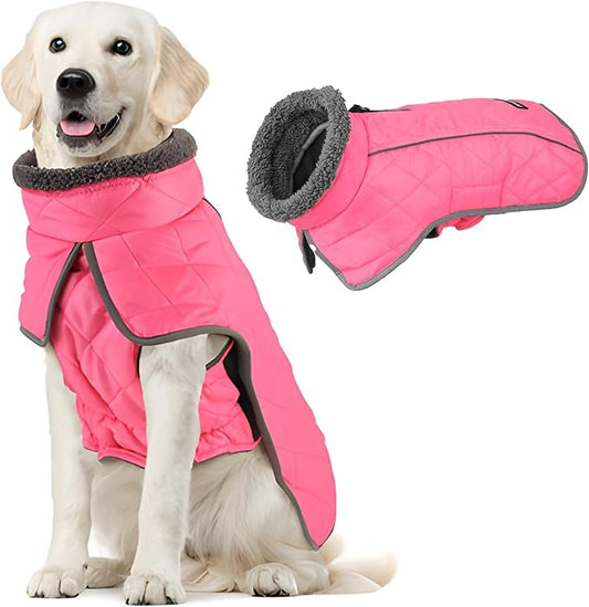 Fragralley Dog Coat Small, Waterproof Dog Jacket with Warm Fleece Lining, Adjustable Reflective Dogs Winter Coat, Turtleneck Pet Coats for Cold Weather (Pink S)