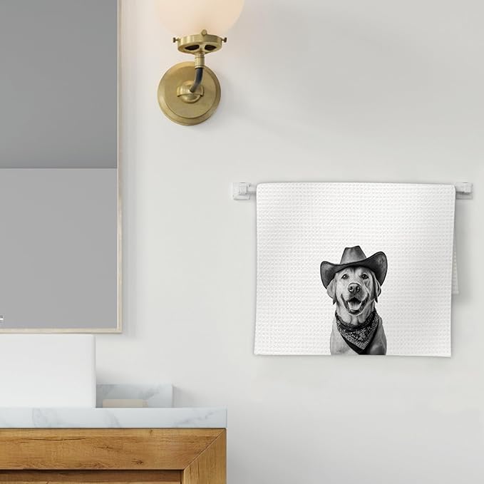 Labrador Retriever Gifts Western Dog Kitchen Towels, Gifts for Labrador Retriever Lovers Cowboy Decorative Hand Dish Tea Towel for Kitchen, Funny Dog Cowboy Cowgirl Home Bathroom Decor(16x24In)