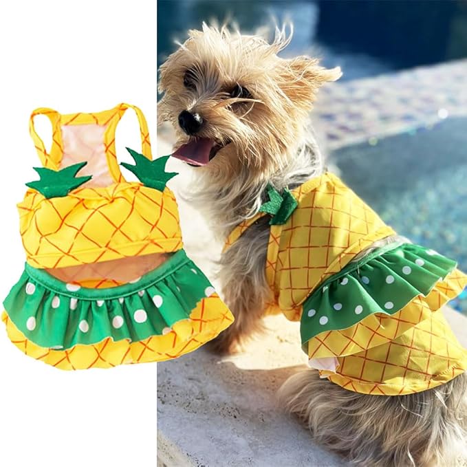 Funny Dog Swimwear Bikini Summer Dog Clothes Beach Swimsuit Puppy Bathing Suit Puppy Vest Cooling Shirts Pet Shirt for Small Dogs, Cat Apparel (X-Small, Yellow Pineapple)