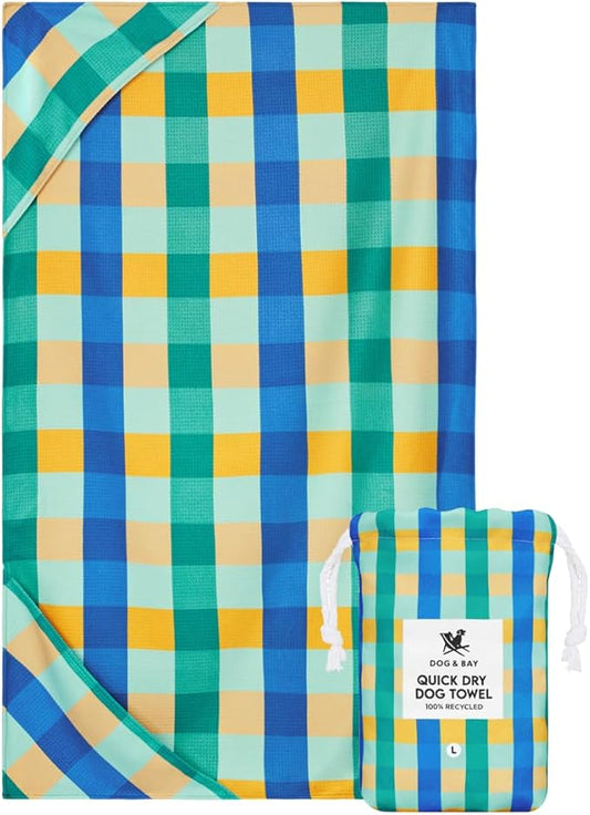 Dock & Bay Pet Towel - Super Absorbent & Quick Drying Dog Towels with Bag - 100% Recycled - Puppy Plaid, Large (120x70cm, 47x27)