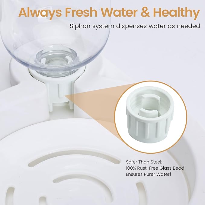 2 in 1 Elevated Dog Cat Bowls, 15°Tilted Pets Water and Food Bowl Set, Pet Feeding Bowls with Automatic Water Bottle and Feeding Mat for Kittens and Small Dogs, White