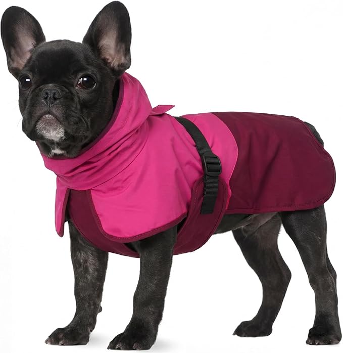 BRKURLEG Dog Raincoat Adjustable Dog Rain Jacket with Hood Dogs Waterproof Rainproof Jacket with Leash Hole Pet Poncho Rain Coat Poncho with Reflective Strip, Rose Red, M