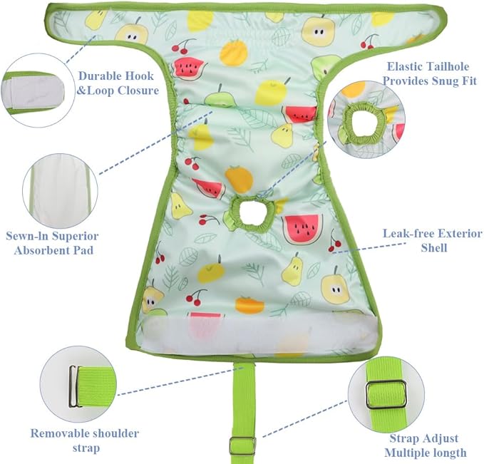 3 Pack Washable Female Dog Diaper with Suspender,Reusable Fixed Doggie Diapers Super Absorbent Leakproof for Small Medium Large Dog in Heat Cycle-XL