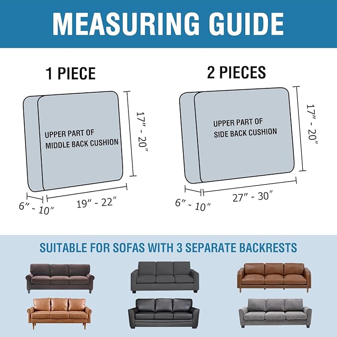 H.VERSAILTEX Jacquard 3 Piece Sofa Cover Set High Stretch Sofa Covers for 3 Cushion Couch Anti-Slip Furniture Protector with Elastic Bottom Soft Thick Fabric Crizzle Pattern(3 Back Covers, Sea Grass)
