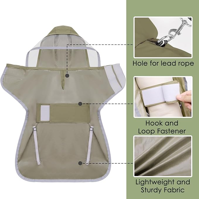 Lukovee Dog Raincoat - Lightweight Hooded Dog Rain Coat for Large Medium Small Dogs, Adjustable Poncho Jacket with Reflective Stripes & Built-in Storage Pocket (Green, 2X-Small)