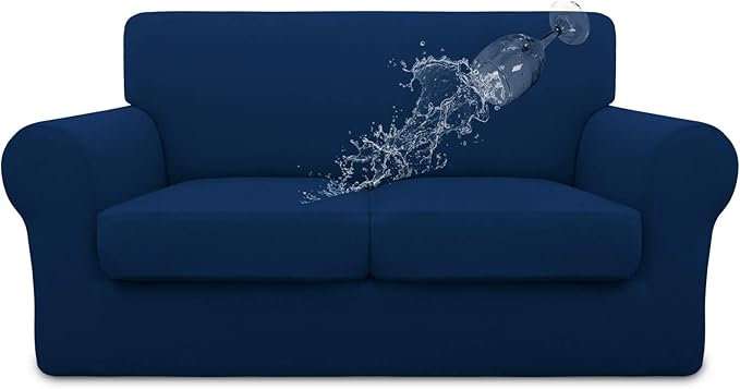 Easy-Going 100% Dual Waterproof 3 Pieces Loveseat Cover Stretch Soft Couch Cover for Dogs, Sofa Slipcover for 2 Separate Cushion Couch Leakproof Furniture Protector for Kids, Pets Navy