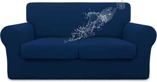 Easy-Going 100% Dual Waterproof 3 Pieces Loveseat Cover Stretch Soft Couch Cover for Dogs, Sofa Slipcover for 2 Separate Cushion Couch Leakproof Furniture Protector for Kids, Pets Navy