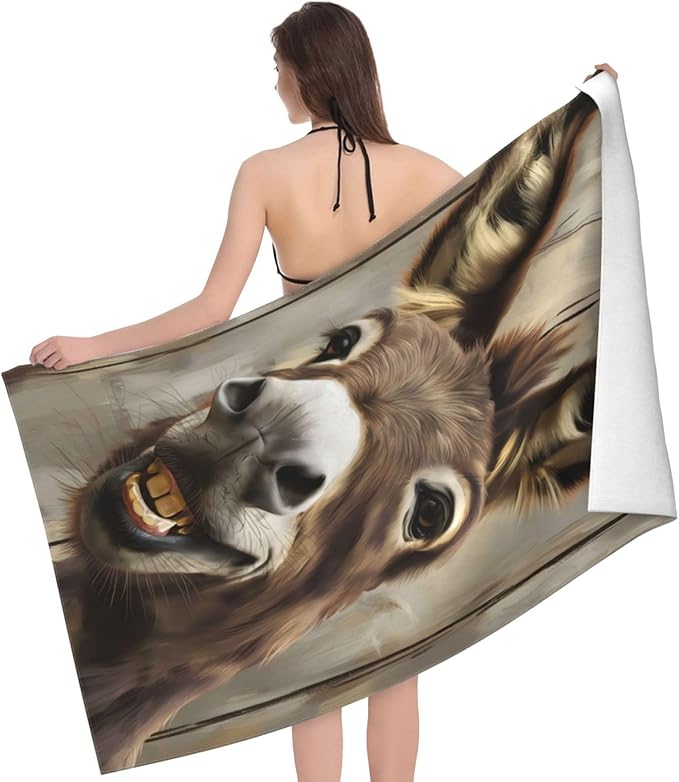Funny Donkey Beach Towel Animal Sand-Free Microfiber Bath Towel Ultra Soft Quick Dry Pool Towel Absorbent Towel Lightweight Towel Gifts for Outdoor Bathroom Swimming Decor 31inx51in