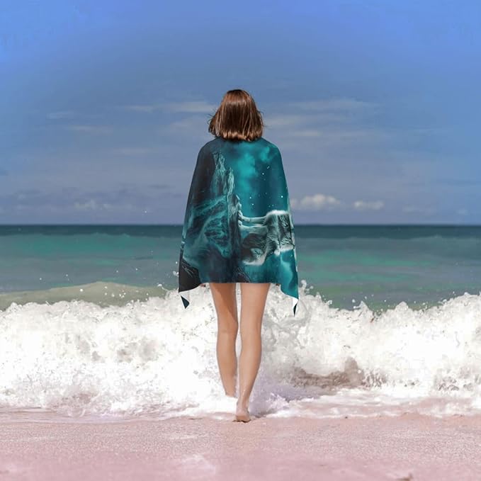 Howling Wolf Moon Beach Towel Animal Sand-Free Microfiber Bath Towel Ultra Soft Quick Dry Pool Towel Absorbent Towel Lightweight Towel Gifts for Outdoor Bathroom Swimming Decor 31inx51in