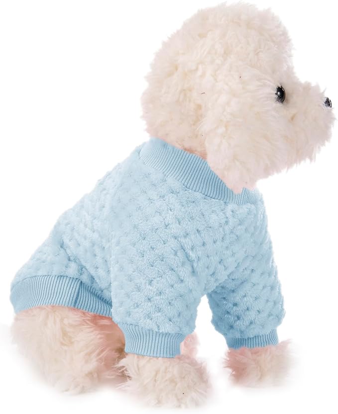 POMIU Dog Sweater, Dog Sweaters for Small Medium Dogs or Cat, Warm Soft Flannel Pet Clothes for Dogs Girl or Boy, Dog Shirt Coat Jacket (Ice Blue+Light Coffee+Teal, Large)