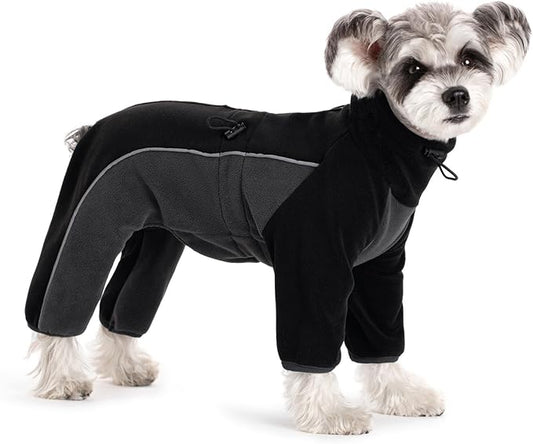 Fleece Dog Coat for Small Medium Dog,Pullover Pajamas Jumpsuit Bodysuit Puppy Coats with Legs, Pet Windproof Warm Cold Weather Jacket Full Body Vest Cozy Snowsuit Outfit Clothes (Black, S)