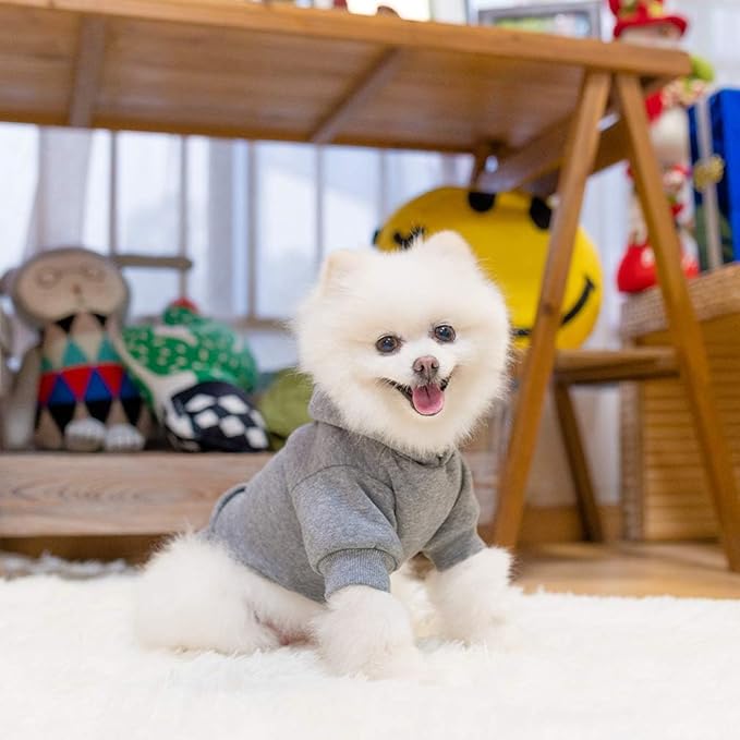 KOOLTAIL Dog Hoodie for Small Medium Dogs Cats, Soft and Warm Pet Sweater with Leash Hole and Pocket Boy Girl, Puppy Fall Winter Jacket Clothes, French Pitbull Cold Weather Coat Sweatshirt, Grey XS