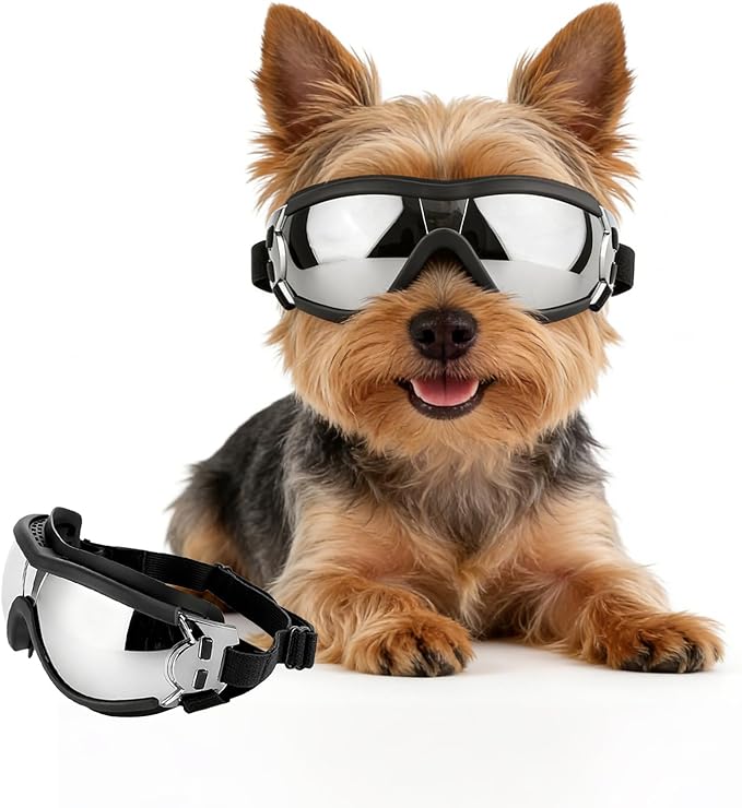 Dog Goggles Small Breed with UV Protection Windproof Anti-Fog Dog Sunglasses Clear View Puppy Glasses for Walks/Car Rides/Motorcycle Riding/Bike Riding, Small
