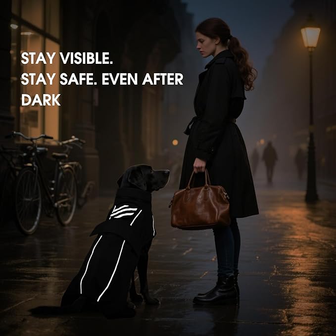 Dog Raincoats for Large Dogs with Hood, Waterproof Dog Rain Coat with Leash Hole, Reflect Strips, Ideal for Rain, Snow, Windy Weather & Outdoor Walks, Camping, Hiking - Black L