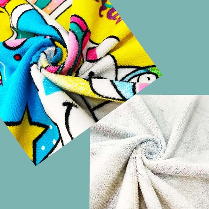 YIFONTIN 4 Pack Kids Beach Towel 100% Cotton Velour Terry Soft Absorbent Throw Blanket 25.5x51 inch Gift for Bath Swimming Pool Sports Holiday Travel, Pirates Gator Surfboard Puppy Rocket Unicorn Bus.