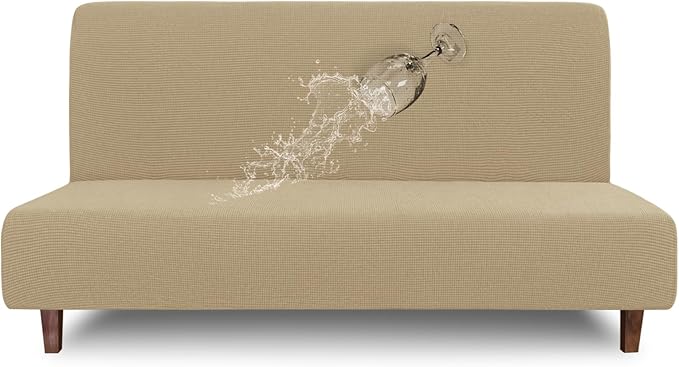 Easy-Going 100% Waterproof Futon Cover, Dual Waterproof Couch Cover for Futon, Stretch Jacquard Sofa Cover, Leakproof Furniture Protector for Kids, Pets, Dog and Cat (Medium, Sand)