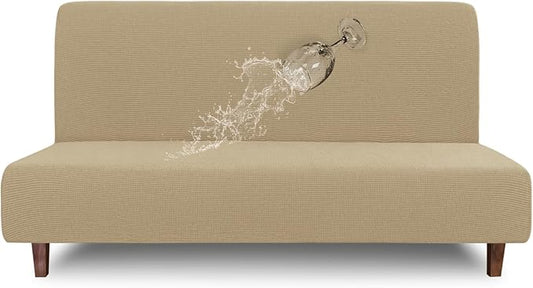 Easy-Going 100% Waterproof Futon Cover, Dual Waterproof Couch Cover for Futon, Stretch Jacquard Sofa Cover, Leakproof Furniture Protector for Kids, Pets, Dog and Cat (Medium, Sand)