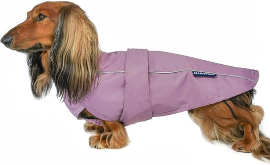 DJANGO Dog Jacket & Raincoat – Lightweight Water-Resistant Coat for Small, Medium, Long Dogs, Dachshunds – Reflective, Adjustable Fit, Harness-Compatible Easy-Access Harness Hole - Lilac Purple Medium