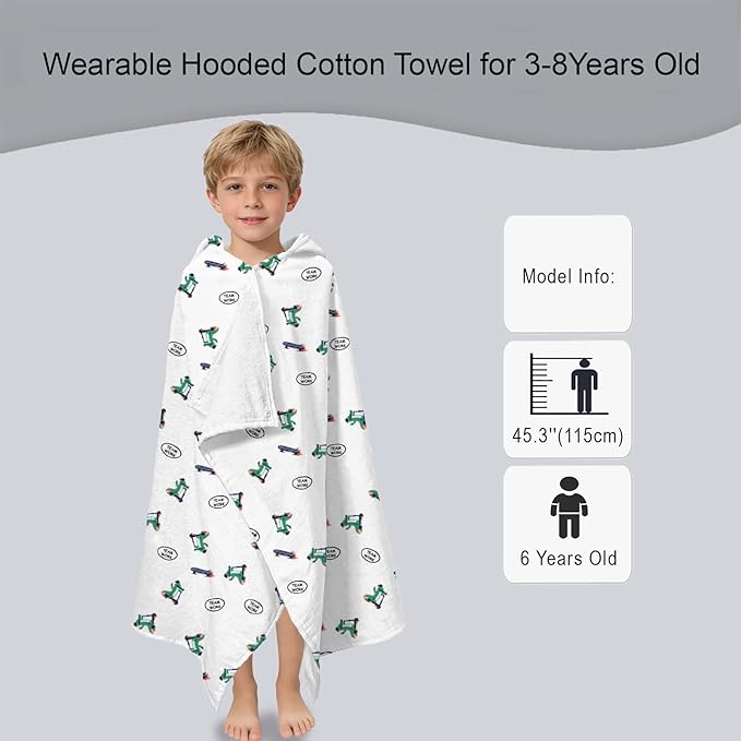 VOOVA & MOVAS Kids Hooded Bath Towel (3-8 Years) – 100% Cotton Soft Absorbent Swim Towel (30"x50") – Perfect for Pool, Beach, Bath,Crocodile