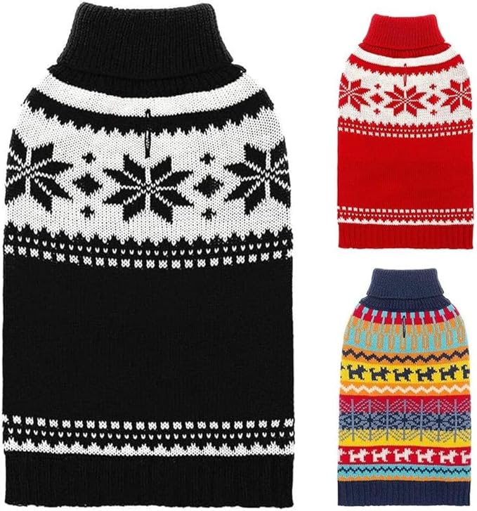 Mihachi Dog Sweater - Winter Coat Apparel Clothes with Colorful Stripes for Cold Weather, Black XL