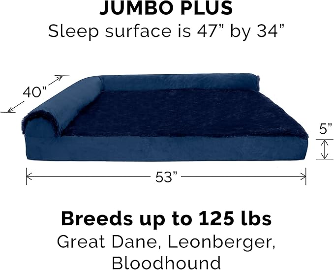 Furhaven Replacement Dog Bed Cover Plush & Velvet L Shaped Chaise, Machine Washable - Deep Sapphire, Jumbo Plus (XX-Large)