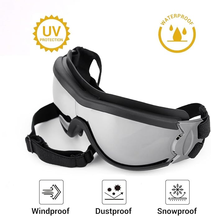 Dog Goggles for Large Breed, 2PCS UV Protection Dog Sunglasses with Adjustable Straps, Windproof Pet Eyewear for Medium to Large Pets, Black & Clear L