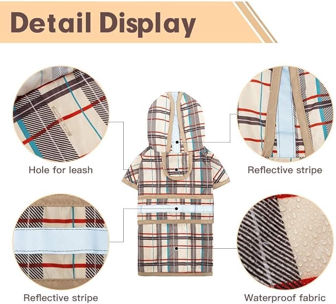 KOOLTAIL Dog Raincoat Hooded Slicker Poncho with Leash Hole, Rain Coat for Large Dogs, Waterproof Doggie Rain Jacket with Reflective Strip, Adjustable Breathable Lightweight Puppy Rainwear-Beige L