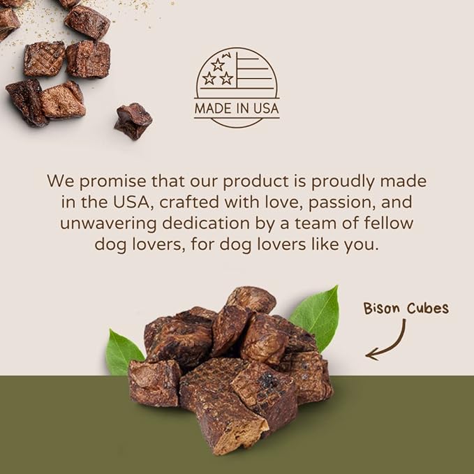 Bison Cubes Single Ingredient Healthy Dog Treats - All Natural, Vet Approved, Grain Free, Nutritious Made in USA Treats for Dogs (Bison Lung, 5oz)